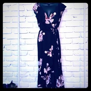 High low black and pink floral dress